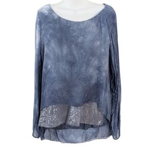 FEMME fatale  Sequin Trim Layered Silk tie dye Top Medium @i